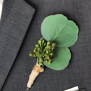 Real Touch Eucalyptus Boutonniere: Rustic Wedding Groomsmen Accessory