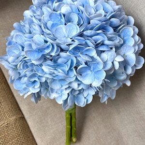 Blue Real Touch Hydrangea Wedding Bouquet for Bride, Bridal Blue Hydrangeas, Wedding Destination, Single Hydrangea Medium Bouquet
