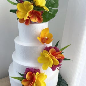 Tropical plumeria cake topper, island cake topper, tropical cake decoration, tropical flowers, orange and yellow