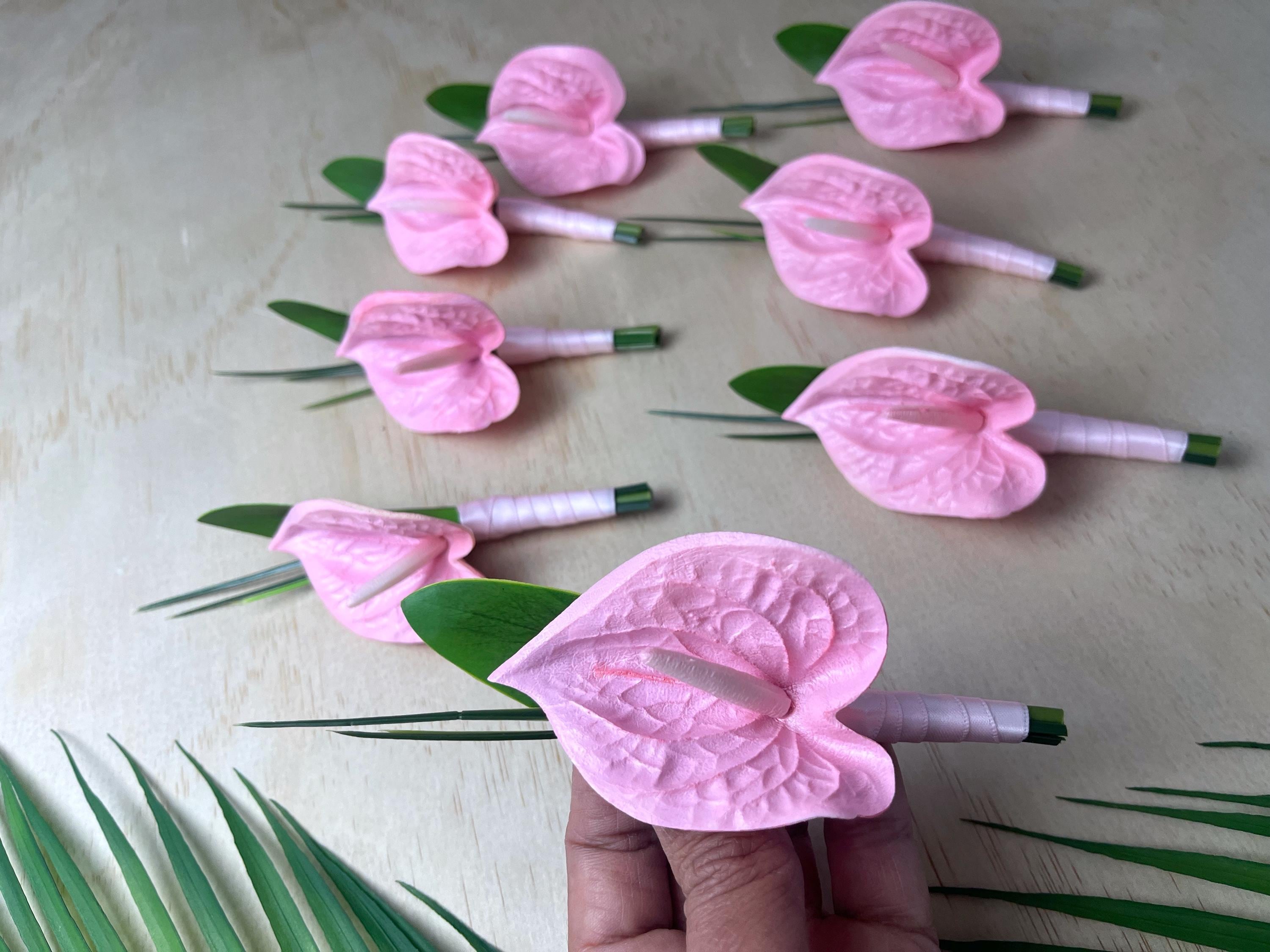 Pink Anthurium Boutonniere: Realistic Artificial Wedding Flowers