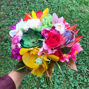 Artificial Tropical Bridal Bouquet: Succulents, Orchids, Peonies