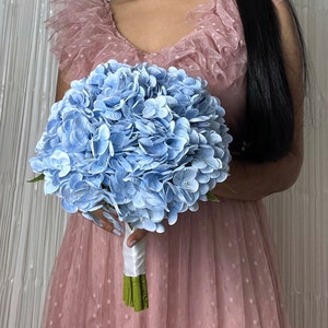 Blue Real Touch Hydrangea Wedding Bouquet, Wedding Flower Set, Hydrangea Bridesmaids Bouquets, Blue Hydrangeas Bride Bouquet