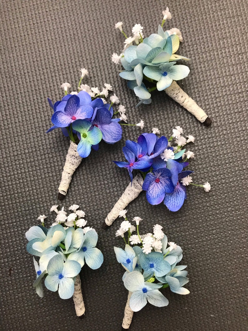 Blue Hydrangeas Boutonniere for the Groom wedding Flowers | Etsy