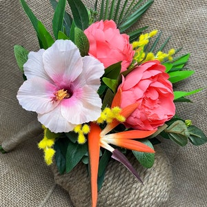 Tropical Coral and Rose Bouquet, Tropical Hibiscus and Peony Bouquet