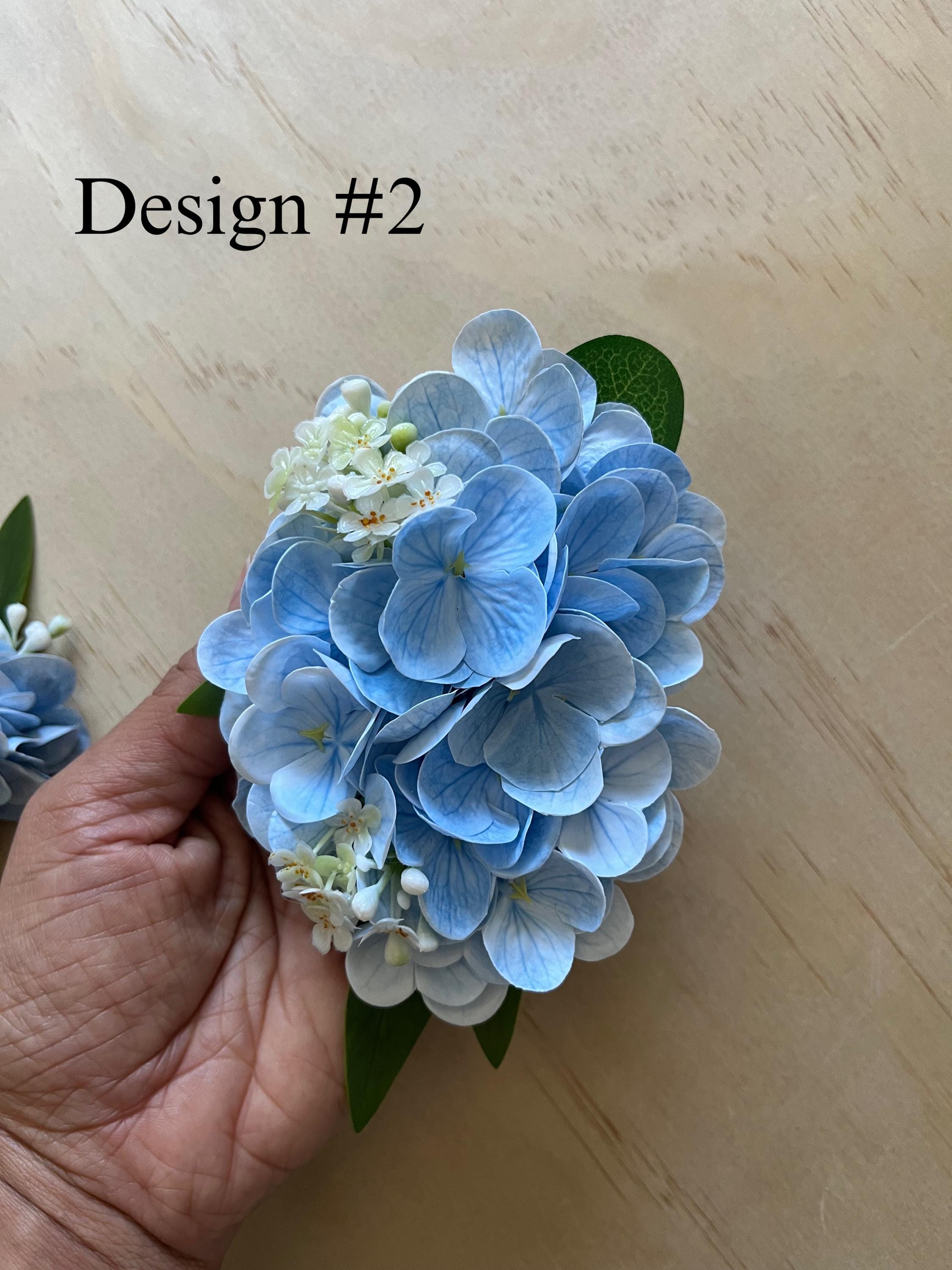 Blue Hydrangea Corsage: Real Touch Artificial Flower Shoulder Pin