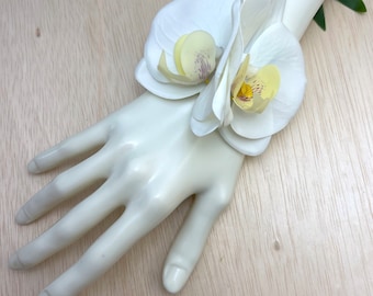 Ramo de muñeca con orquídea blanca de tacto real, ramillete de muñeca  sencillo, ramillete tropical para boda, flores de boda, flores de tacto real