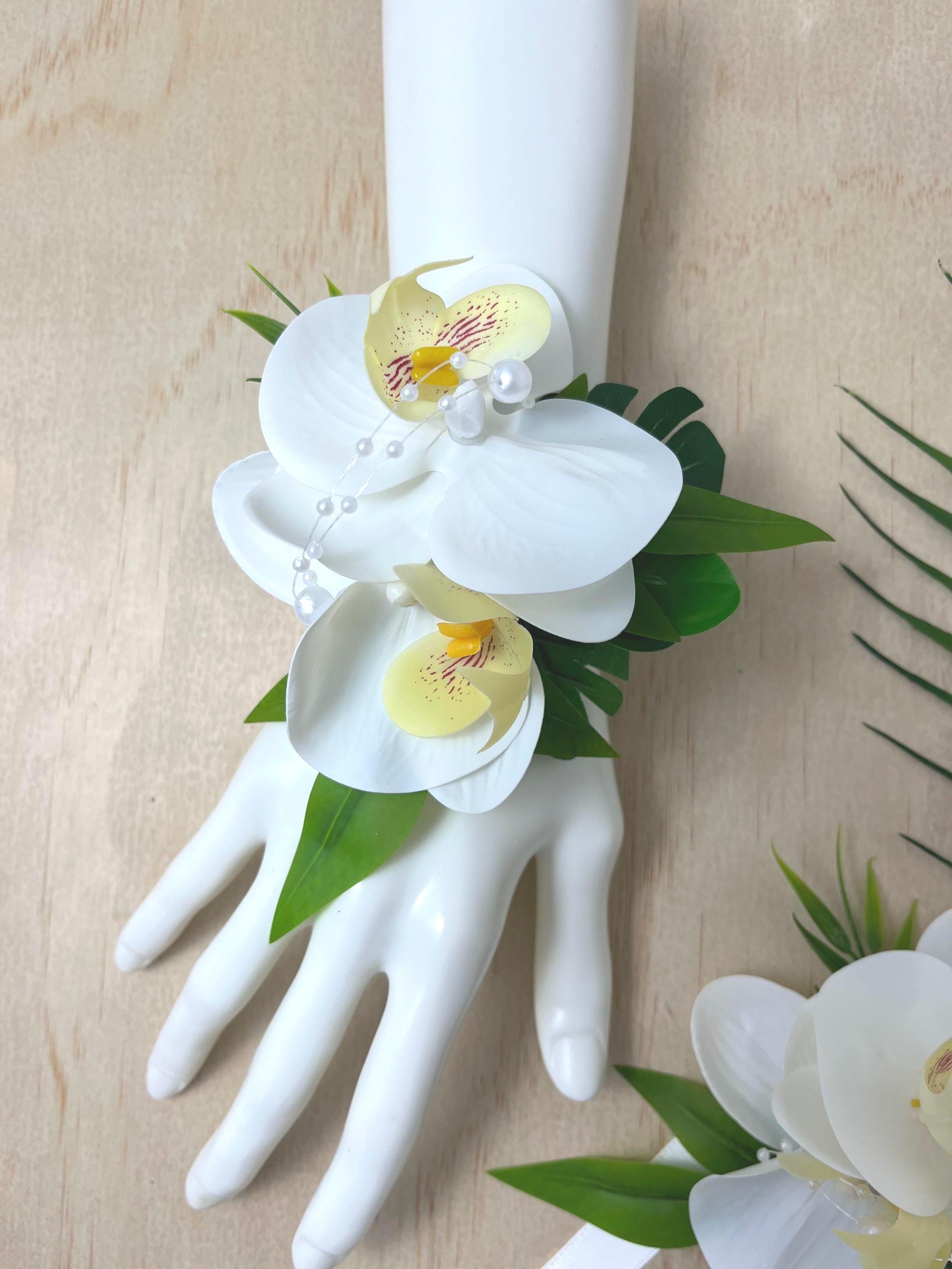 Real Touch Orchid Wrist Corsage: Tropical Wedding Flowers