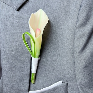 Pink Calla Lily Boutonniere: Tropical Wedding Groom Groomsmen Accessory