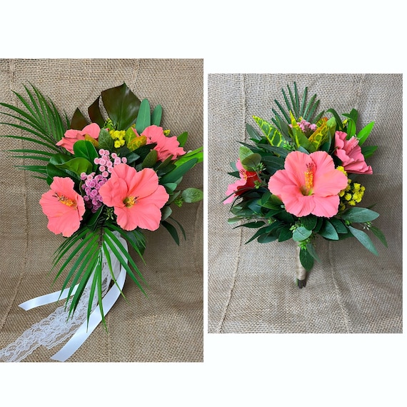 Bouquet dhibiscus de corail tropical bouquet de mariée - Etsy France
