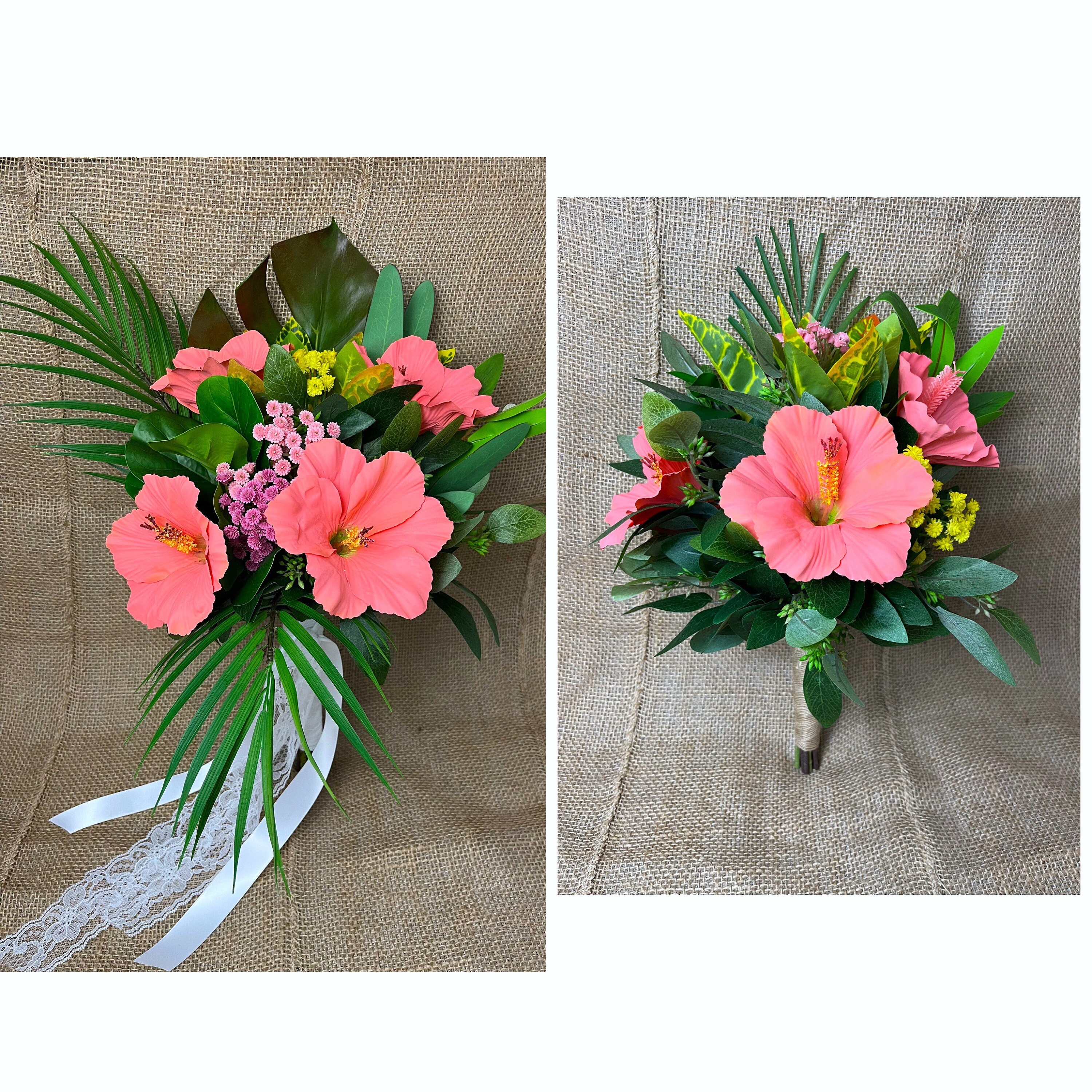 5 Hibiscus YELLOW Wedding Silk Flowers Bridal Bouquet Home Decor Centerpieces 