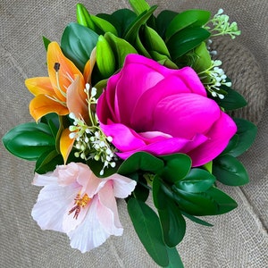Small Tropical Magnolia and Hibiscus for Bride and Bridesmaids, Bridal ...
