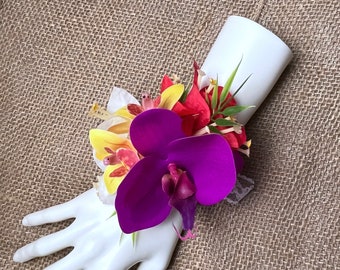 Tropical Flower Wrist Corsage: Island Wedding Accessory