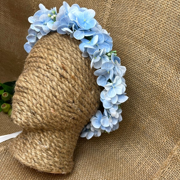 Real Touch Blue Hydrangea Crown For Girl, Floral Crown For Head, Floral Hair Accessory, Real Touch Flowers, Wedding Crown Flower For Women.