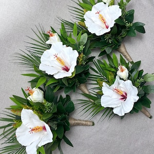 White Silk Hibiscus Bouquet: Tropical Wedding Flowers