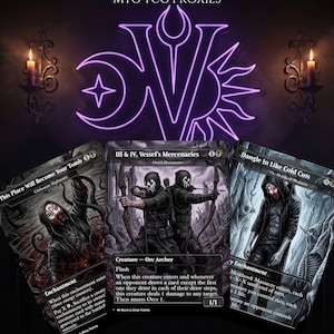 May include: A set of 16 MTG TCG proxy cards titled Sleep Tokn Pack 4, featuring dark fantasy illustrations. The cards include This Place Will Become Your Tomb, III & IV, Vessel's Mercenaries, and Dangle In Like Cold Cuts, all with black borders and text.
