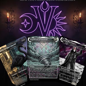May include: A Sleep Token Fill In The Gaps bundle featuring 46 MTG TCG proxy cards. The cards include Jerry, Arcadia's Eternal, Whirlwind of Emotions, and Cosmic Worshipper, displayed beneath a glowing purple logo and text on a dark background.