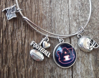 Auburn University bracelet NCAA charm wire bracelet football bangle bracelet Auburn tigers University Football fan FAST SHIPPING