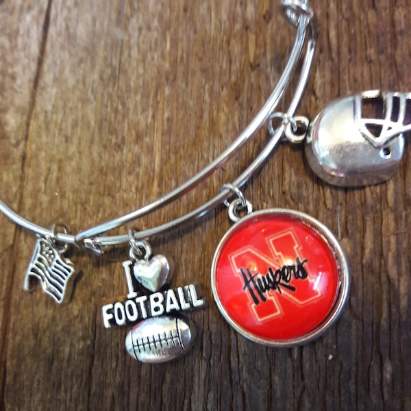 University of Nebraska bracelet NCAA charm wire bracelet football bangle bracelet Nebraska Huskers University Football fan NCAA