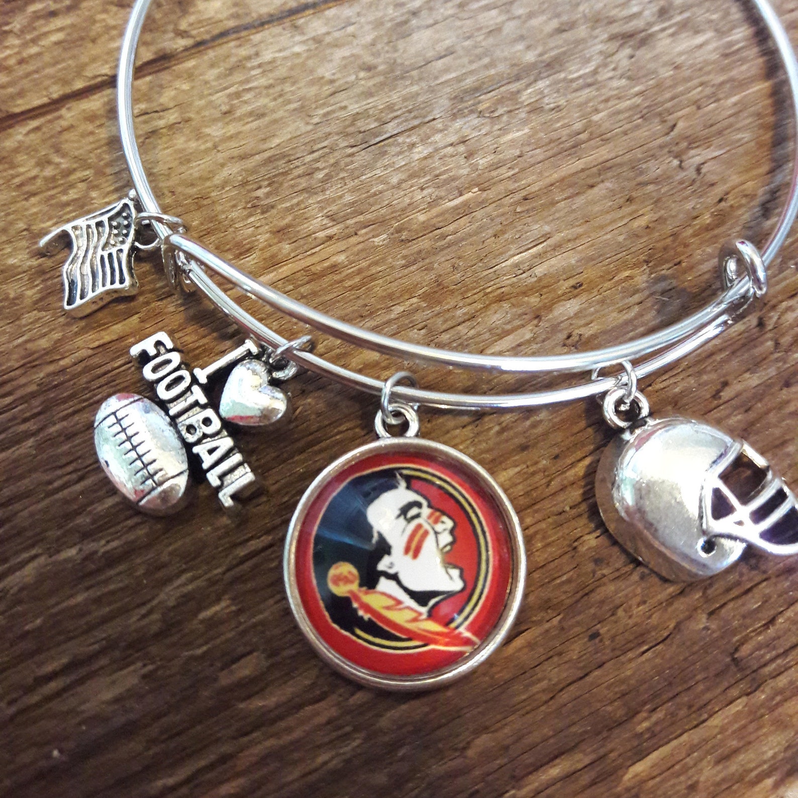 Florida State bracelet Florida State University charm wire Etsy