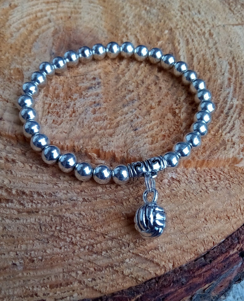 Tennis Pickle Ball Solid Beaded Metal Stretch Charm Bracelet Etsy