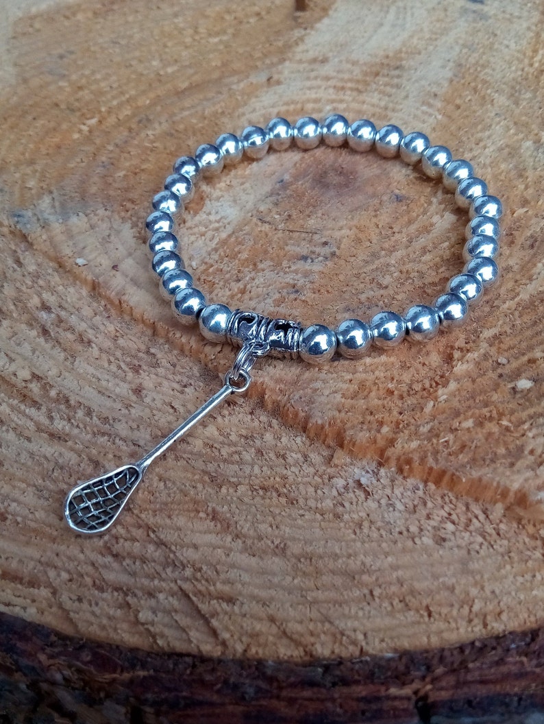 Tennis Pickle Ball Solid Beaded Metal Stretch Charm Bracelet Etsy