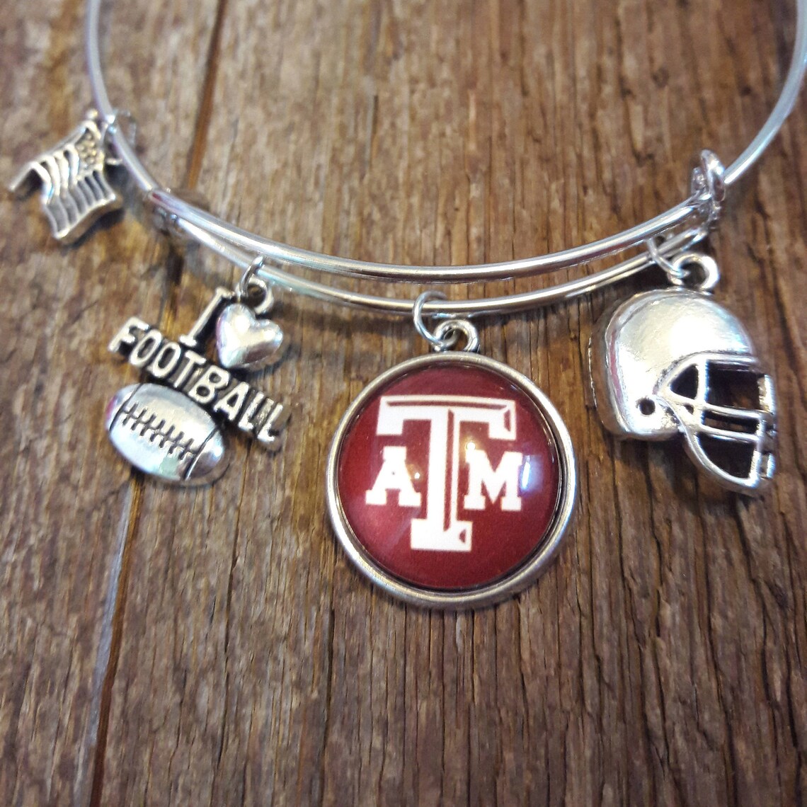 Texas A&M Bracelet Charm Wire Bracelet Football Bangle Etsy