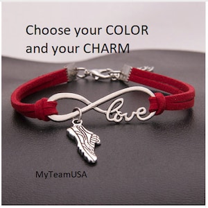 Running Track leather suade infinity love bracelet Cross Country team charm gifts Track and field Marathon gift bracelet jewelry coach mom