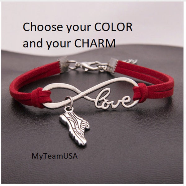 Running Track leather suade infinity love bracelet Cross Country team charm gifts Track and field Marathon gift bracelet jewelry coach mom