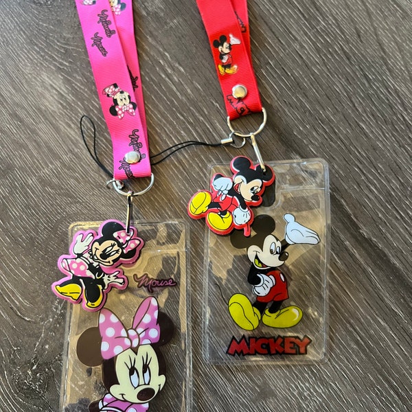 Minnie Mouse Mickey Mouse Lanyard Disney Cruise DCL Keycard Pin Collection Pin Holder Minnie Mickey Charm Nurse Dr Work ID holder Necklace