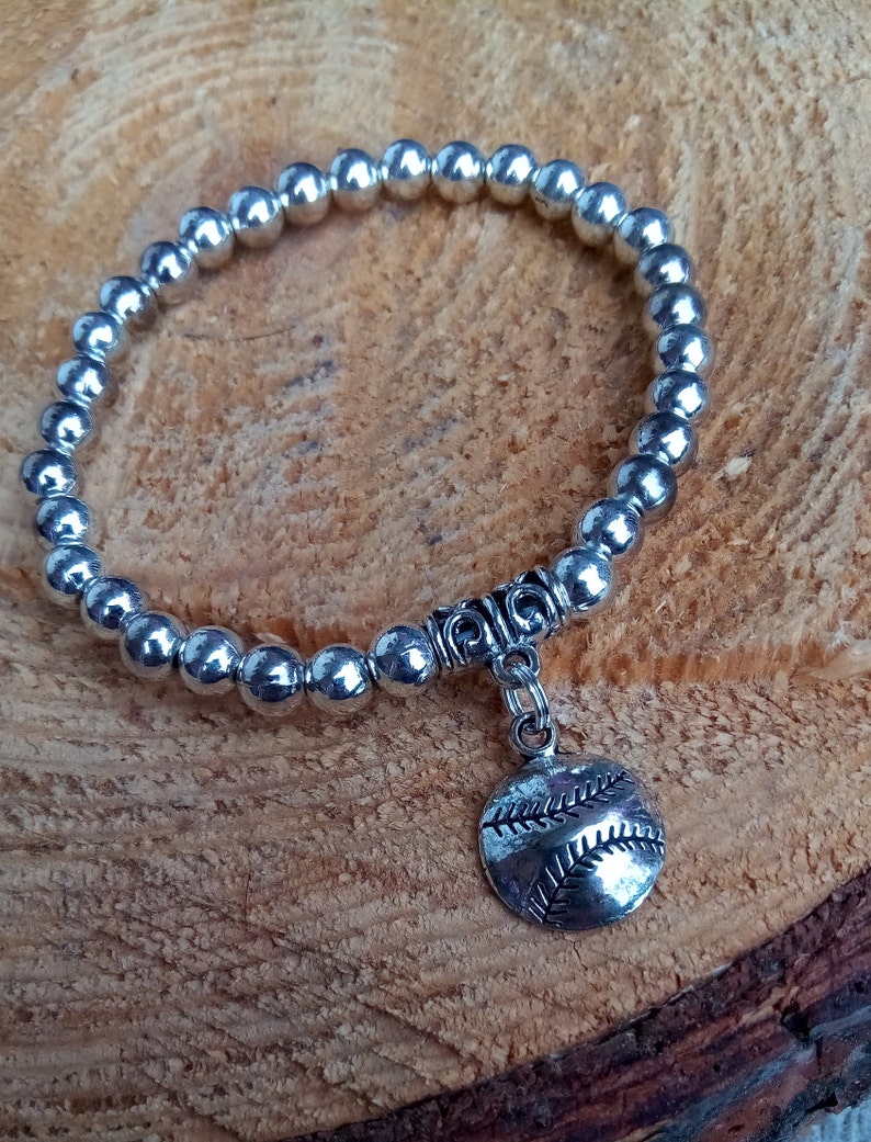 Tennis Pickle Ball Solid Beaded Metal Stretch Charm Bracelet Etsy