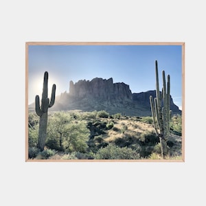 Superstition Mountains Art, Cactus Print, Lost Dutchman Mine Landscape (Digital Download)