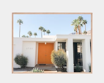 Impresión de Palm Springs, casa moderna de mediados de siglo, puertas naranjas (descarga digital)
