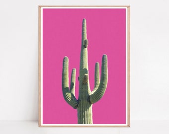 Pink Cactus Art, Southwest Decor, Boho Art Print, Botanical Poster, Minimalist Print, Cactus Picture, Cactus Photography