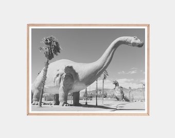 Impressão de dinossauro em preto e branco, dinossauros Cabazon, decoração do sudoeste, impressão de dinossauro, arte de parede de berçário