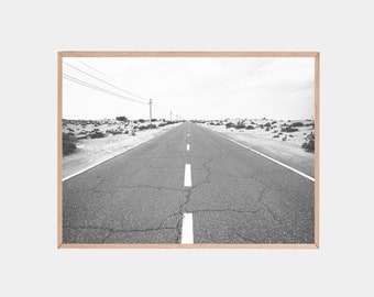 Black and White Desert Road Photography Print (Digital Download)