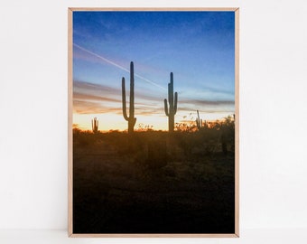 Desert Sunset, Cactus Print, Superstition Mountains, Southwest Decor, Desert Photography