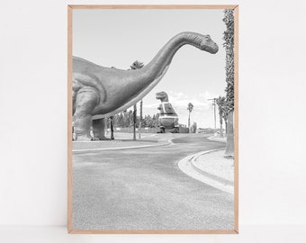 Impressão de dinossauros Cabazon: arte infantil em preto e branco (download digital)
