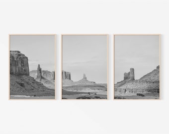 Monument Valley Prints: Black and White Desert Wall Art (Set of 3) (Digital Download)