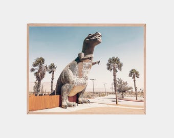 Cabazon Dinosaurs, Arte de Parede com Dinossauros, Impressão Inspirada em Viagens, Pôster de Atração Turística à Beira da Estrada