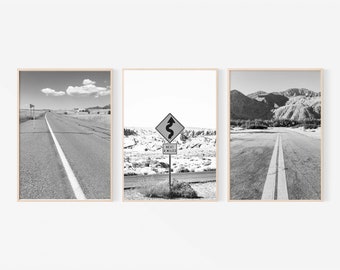 Black and White Desert Road Photography Print Set (Digital Download)