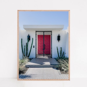 Arte de Palm Springs, Impresión de puerta rosa, estilo moderno de mediados de siglo (Descarga digital) imagen 1
