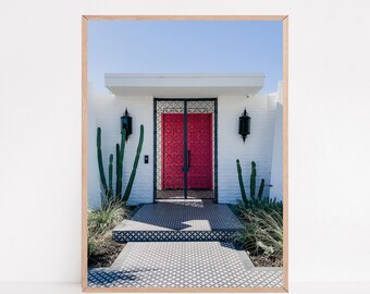 Palm Springs Art, Pink Door Print, Mid Century Modern Style (Digital Download)