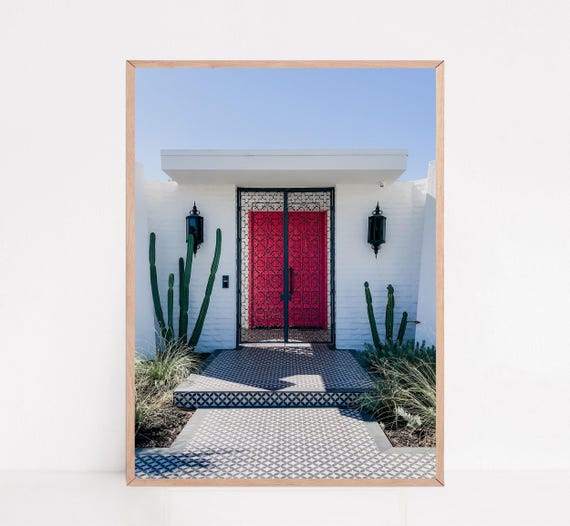 Palm Springs Art, Pink Door Print, Mid Century Modern Style (Digital Download)