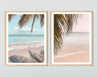 Ensemble d'impressions de palmiers de plage : oeuvre d'art murale tropicale (téléchargement numérique)