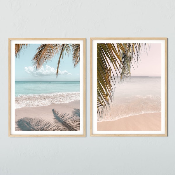 Beach Print Sets, Palm Tree Print, Set of 2 Wall Art, Tropical Leaf Print, Vacation Prints