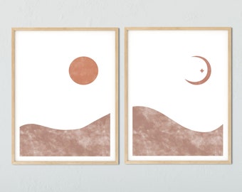 Sun and Moon Print: Boho Desert Wall Art (Digital Download)
