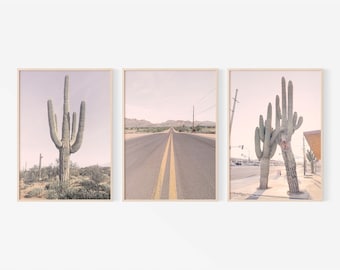 Pastel Southwest Decor Print Set: Cactus, Desert Road (Digital Download)