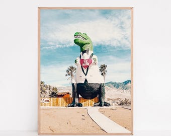 Estampa de dinossauro boho, pôster vintage de T-Rex, Cabazon Dinosaurs (download digital)