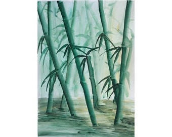 Bamboo Wall Art Green Bamboo Bundle, Bamboo Art, Bamboo Stalk Painting, large vertical painting, Modern Watercolour, Home Garden decor