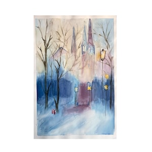Schloss Aquarell, Aquarell Kunst Blue Castle, Aquarell Königreich, Scottish Castle Art Large, Schottische Burgkunst, Highlands malen Landschaft